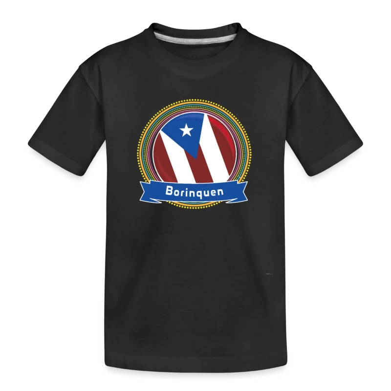 Borinquen Happy Holi Color Framed Borinquen Flag - Kid’s Premium Organic T-Shirt