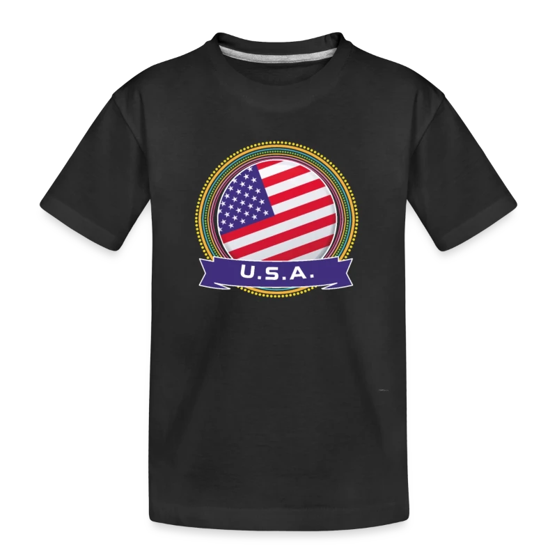 U.S.A. Happy Holi Color Framed U.S.A. Flag Banner - Kid’s Premium Organic T-Shirt