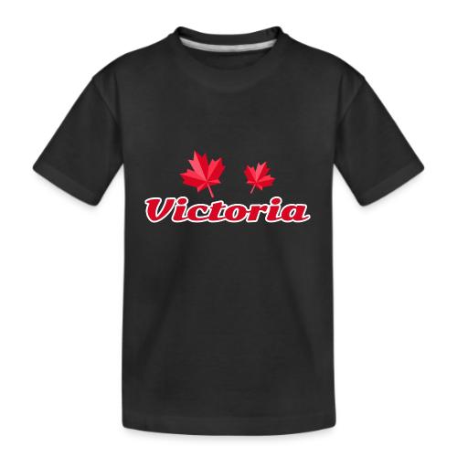 Victoria with two red maple leaves - Kid's Premium Organic T-Shirt