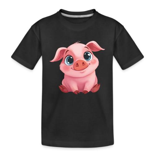 Adorable Cartoon Baby Pig Sitting with Big Eyes - Kid's Premium Organic T-Shirt