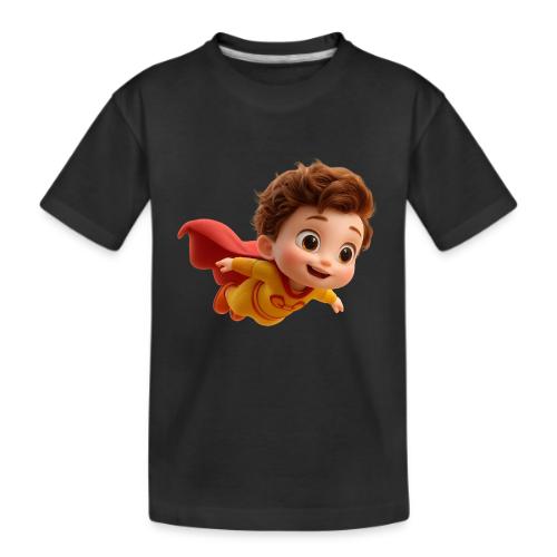 Flying Cartoon Superhero Boy in Yellow Suit - Kid's Premium Organic T-Shirt