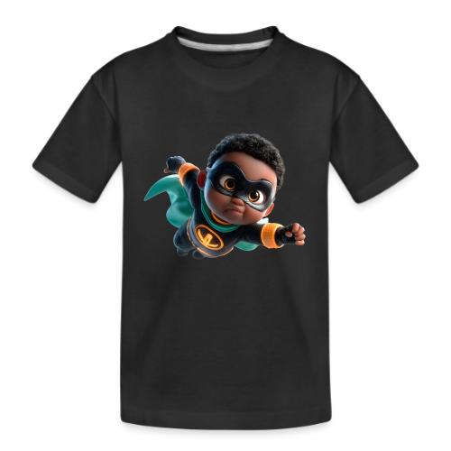 Brave Cartoon Superhero Boy in Green Cape - Kid's Premium Organic T-Shirt