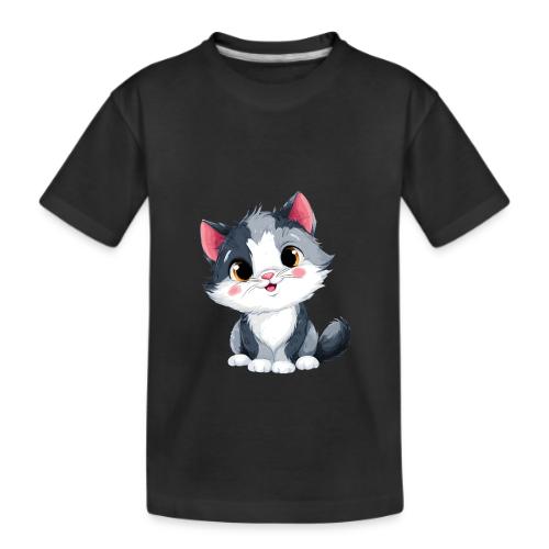 Sweet Sitting Kitten Cartoon Smiling - Kid's Premium Organic T-Shirt