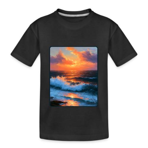 Sunset Storm Waves Oil Painting - Kid's Premium Organic T-Shirt