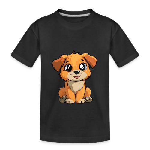 Cute Sitting Puppy Cartoon with Big Eyes - Kid's Premium Organic T-Shirt