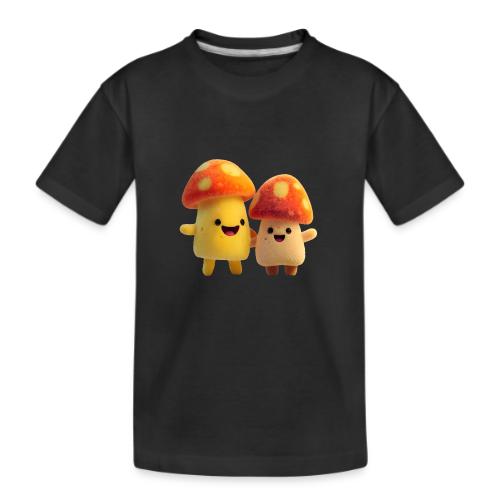 Joyful Cartoon Mushroom Duo - Kid's Premium Organic T-Shirt