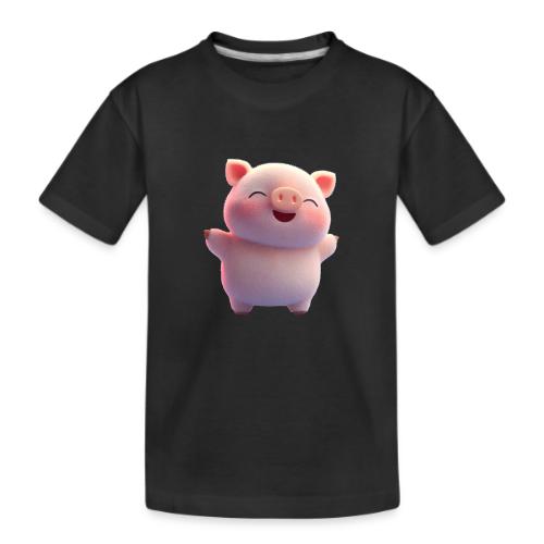 Cute Cartoon Baby Pig Standing Arms Up - Kid's Premium Organic T-Shirt