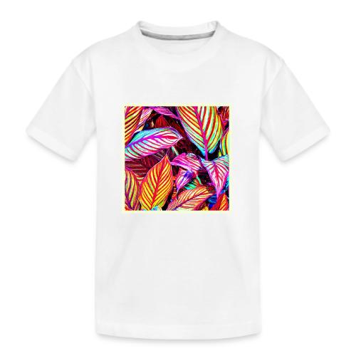 Striped Neon Leaves Design - Kid's Premium Organic T-Shirt