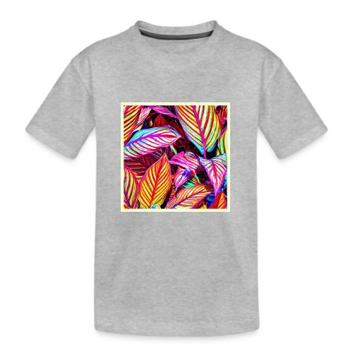 Striped Neon Leaves Design - Kid's Premium Organic T-Shirt