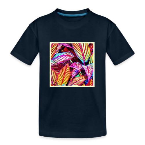Striped Neon Leaves Design - Kid's Premium Organic T-Shirt
