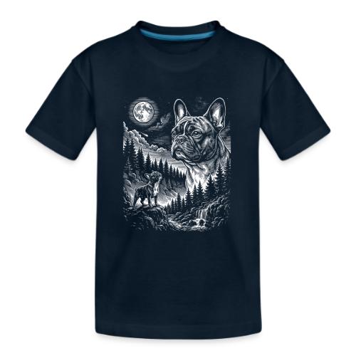 Vintage French Bulldog Moon Howling Tee - Kid's Premium Organic T-Shirt