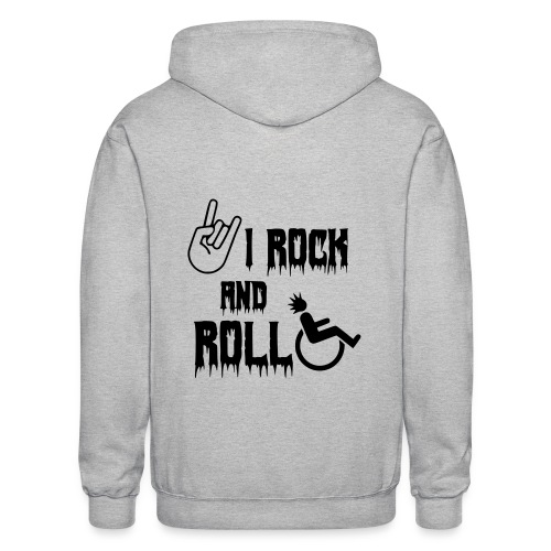 I rock and roll in my wheelchair. Roller, music * - Gildan Heavy Blend Adult Zip Hoodie