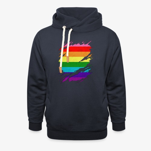 Original Gilbert Baker LGBT Gay Pride Flag Ripped - Unisex Shawl Collar Hoodie