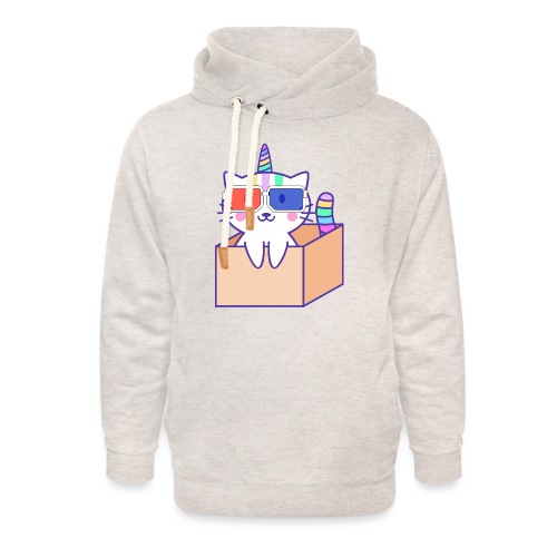 Unicorn cat with 3D glasses doing Vision Therapy! - Unisex Shawl Collar Hoodie