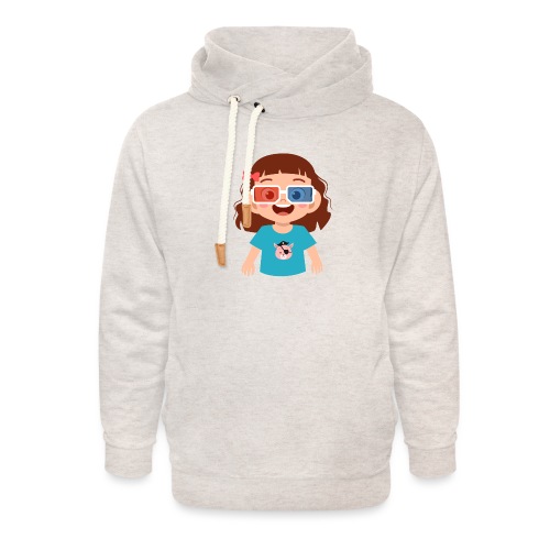 Girl red blue 3D glasses doing Vision Therapy - Unisex Shawl Collar Hoodie