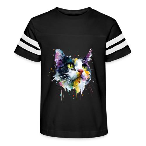 Cat: Painted Purr Expression - Kid's Football Tee