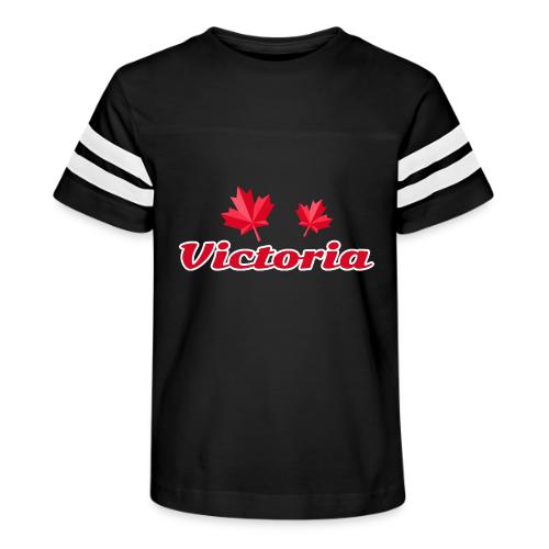 Victoria with two red maple leaves - Kid's Football Tee