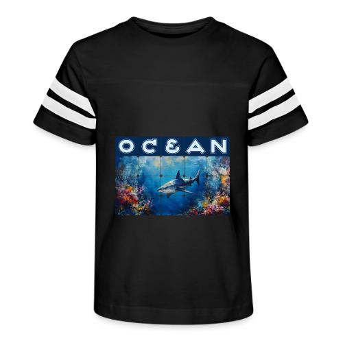 Ocean: Synthwave Shark - Kid's Football Tee