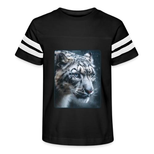 Snow Leopard Blue Eyes Design - Kid's Football Tee