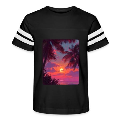 Tropical Sunset Palm Silhouette Design - Kid's Football Tee