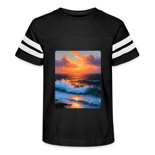 Sunset Storm Waves Oil Painting - Kid's Football Tee