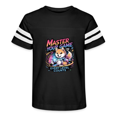 Cute Gamer Shiba Inu Level Up - Kid's Football Tee