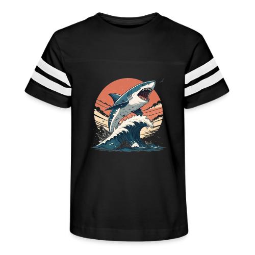 Fierce Shark Breaking Through Waves - Kid's Football Tee