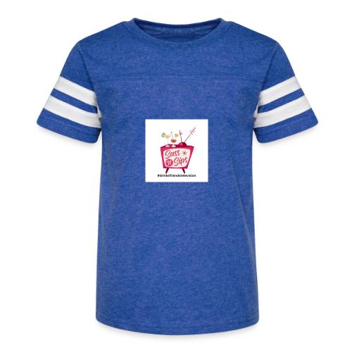 sassnsips com drinksfriendstelevision - Kid's Football Tee