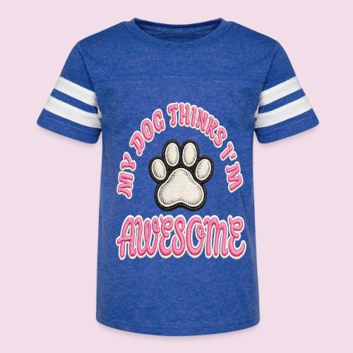 My Dog Thinks I’m Awesome Faux Embroidery - Kid's Football Tee