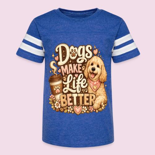 Dogs Make Life Better | Faux Embroidery Style - Kid's Football Tee