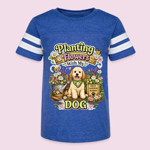 Planting Flowers With My Dog - Kid's Football Tee