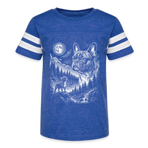 Vintage French Bulldog Moon Howling Tee - Kid's Football Tee