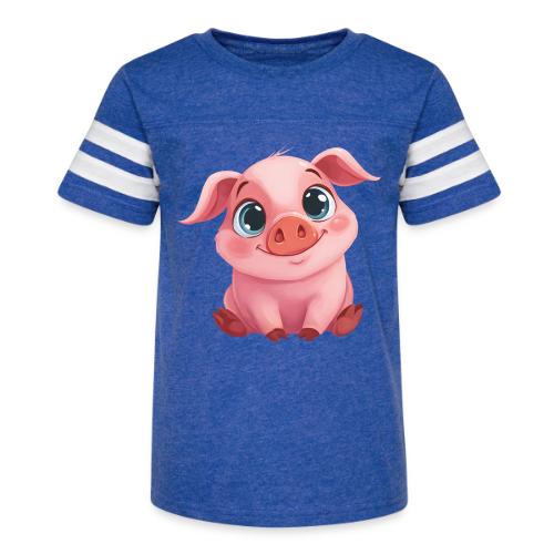 Adorable Cartoon Baby Pig Sitting with Big Eyes - Kid's Football Tee
