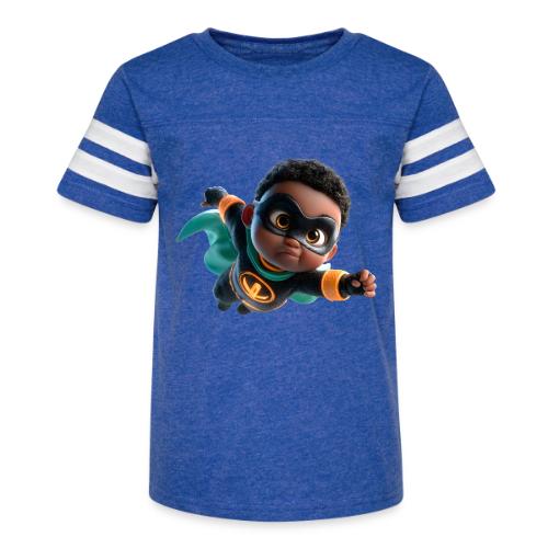 Brave Cartoon Superhero Boy in Green Cape - Kid's Football Tee