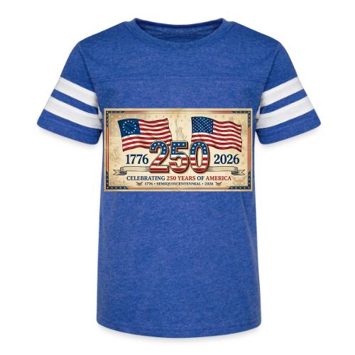 USA 250th Anniversary Flags Emblem - Kid's Football Tee