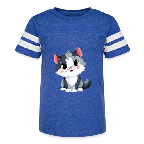 Sweet Sitting Kitten Cartoon Smiling - Kid's Football Tee