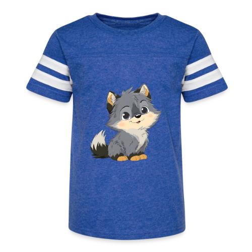 Cute Cartoon Baby Wolf with Innocent Eyes - Kid's Football Tee