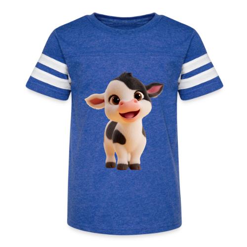 Joyful Cartoon Baby Cow Standing - Kid's Football Tee