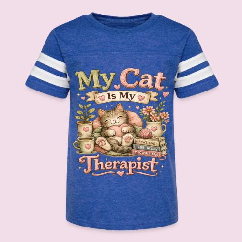 Flux Faux Embroidery My Cat Is My Therapist Design - Kid's Football Tee