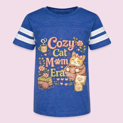 Cozy Cat Mom Era Faux Stitched Design - Kid's Football Tee