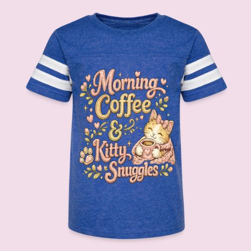 Morning Coffee & Kitty Snuggles Faux Stitched - Kid's Football Tee