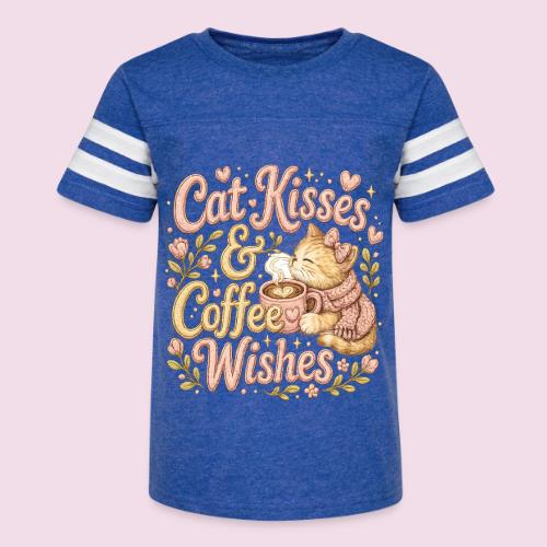 Cat Kisses & Coffee Wishes Faux Stitched - Kid's Football Tee