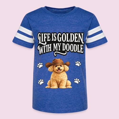 Life Is Golden With My Doodle Cowboy Goldendoodle - Kid's Football Tee