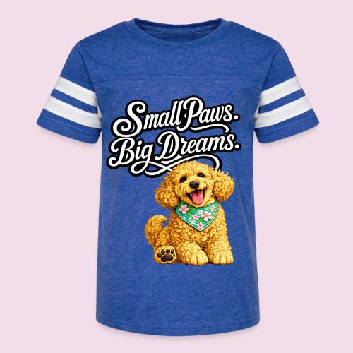 Small Paws Big Dreams Goldendoodle Puppy - Kid's Football Tee