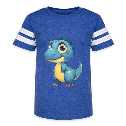 Smiling Blue and Yellow Baby Dinosaur - Kid's Football Tee