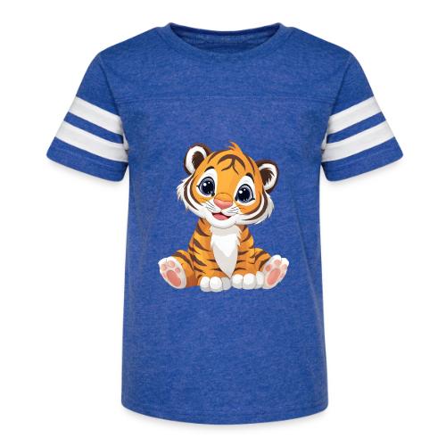 Adorable Cartoon Tiger Cub with Innocent Eyes - Kid's Football Tee