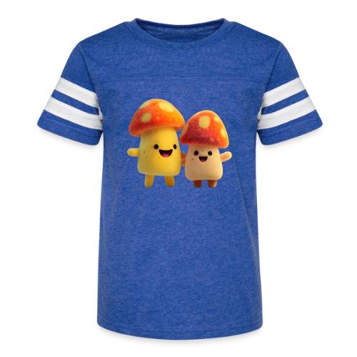 Joyful Cartoon Mushroom Duo - Kid's Football Tee