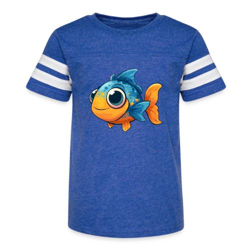 Colorful Cartoon Baby Fish in Blue and Orange - Kid's Football Tee