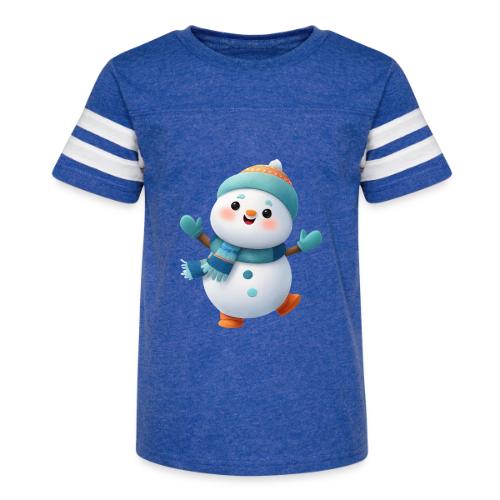 Joyful Cartoon Snowman Arms Up - Kid's Football Tee