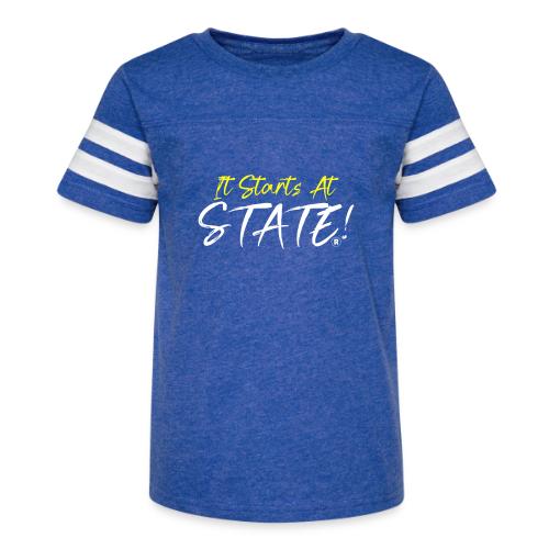It Starts At STATE! -Yellow & White Script - Kid's Football Tee